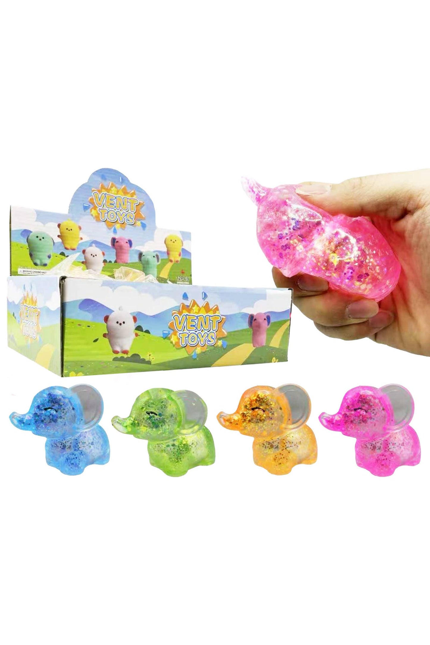 Baby Elephant Glittery Maltose Thick Putty Filled Squishy: ASSORTED / ONE SIZE