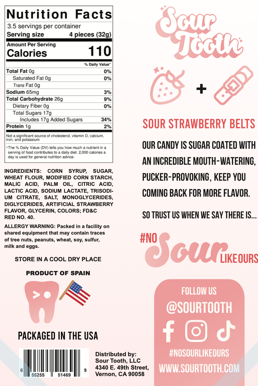 Sour Strawberry Belts — 4oz, Imported from Spain
