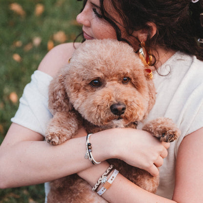 "Paws" Natural Hues with Silver and Paw Accents Hair Tie Bracelet: Small