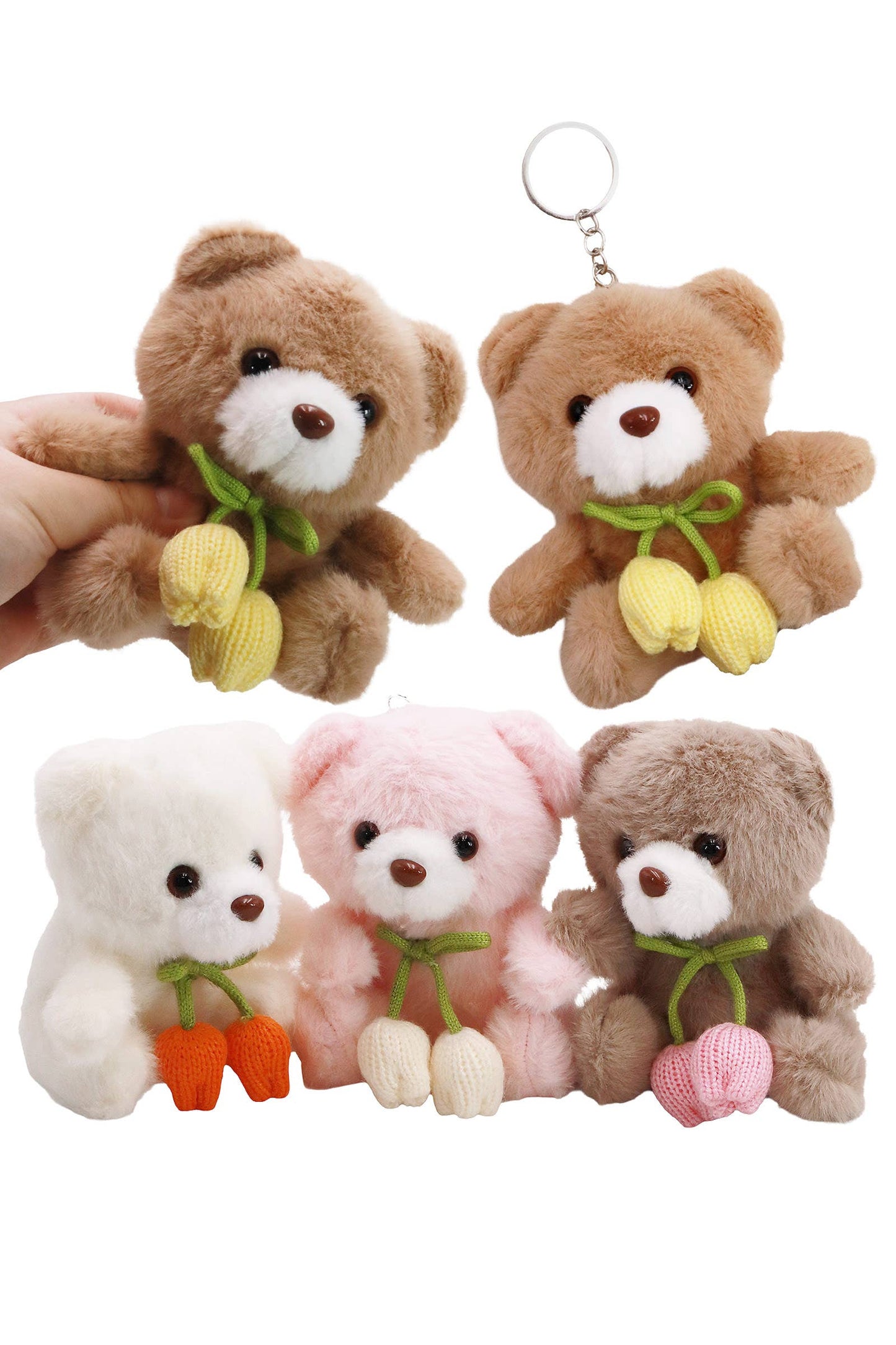 Tulip Ribbon Teddy Bear Fuzzy Stuffed Key Chain