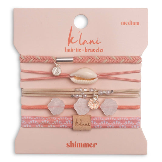 "Shimmer" Coral with Shell Hair Tie Bracelets: Large