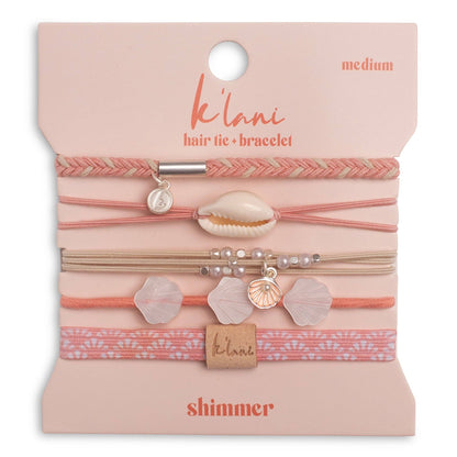 "Shimmer" Coral with Shell Hair Tie Bracelets: Small