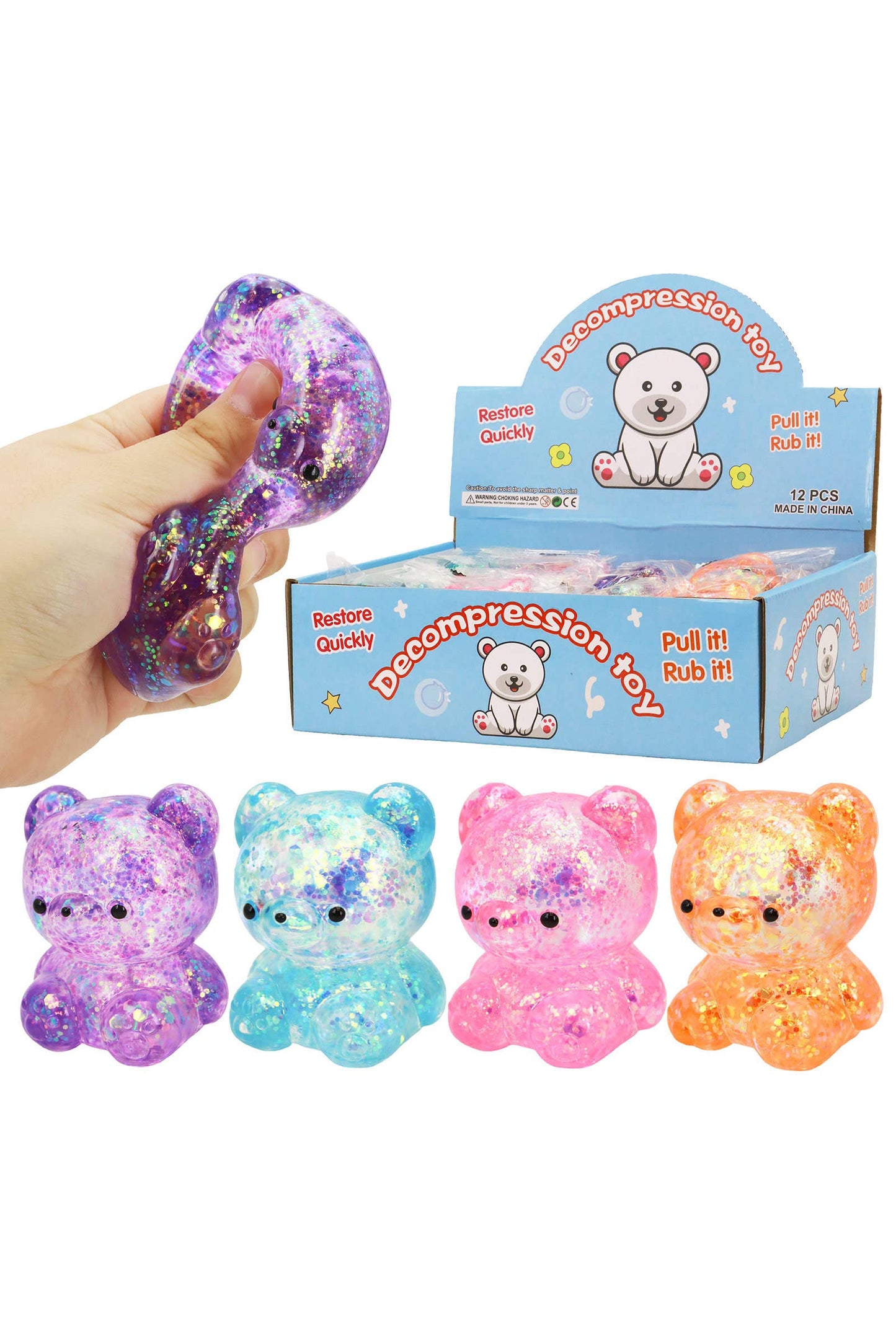 Cute Teddy Bear Glittery Maltose Putty Filled Squishy: ASSORTED / ONE SIZE
