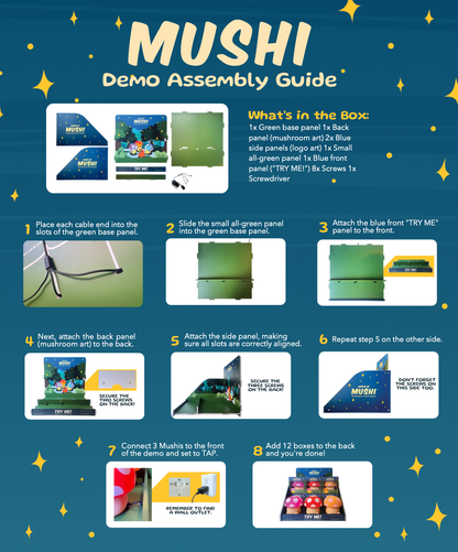 Mushi Display Kit - 3 DEMO unit, Display Box, 3-1 USB-C Cord: Cat + Dog + S'more + Fire