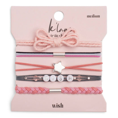 "Wish" Pink Bow and Star Hair Tie Bracelet: Large
