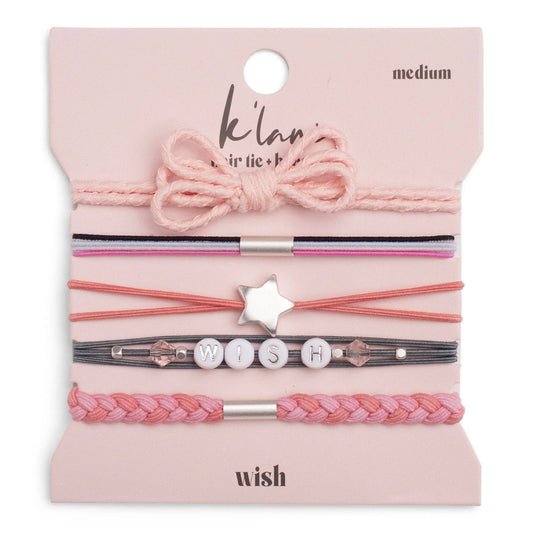 "Wish" Pink Bow and Star Hair Tie Bracelet: Large
