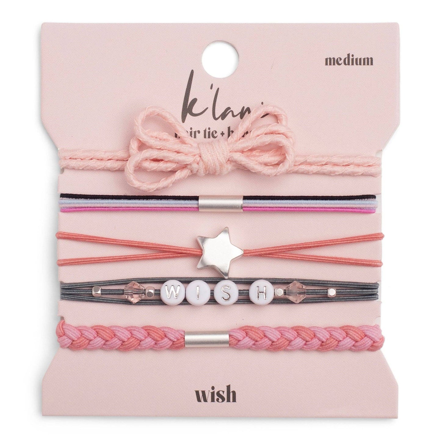 "Wish" Pink Bow and Star Hair Tie Bracelet: Small