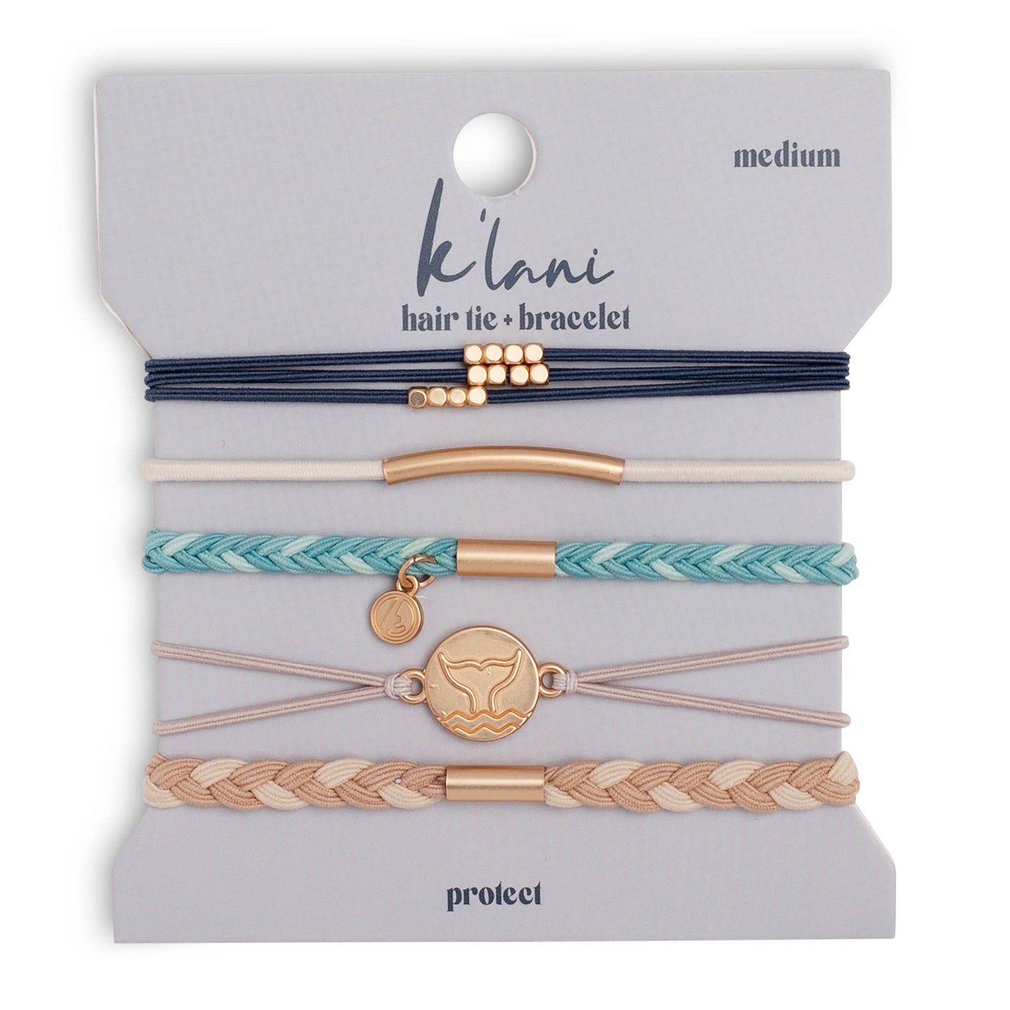 "Protect" Beachy Blues and Sands with Whale Charm Hair Tie Bracelets: Small