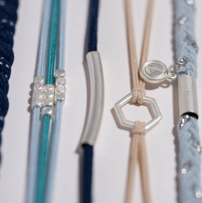 "Dream" Shades of Blue with Silver Accents Hair Tie Bracelets: Small