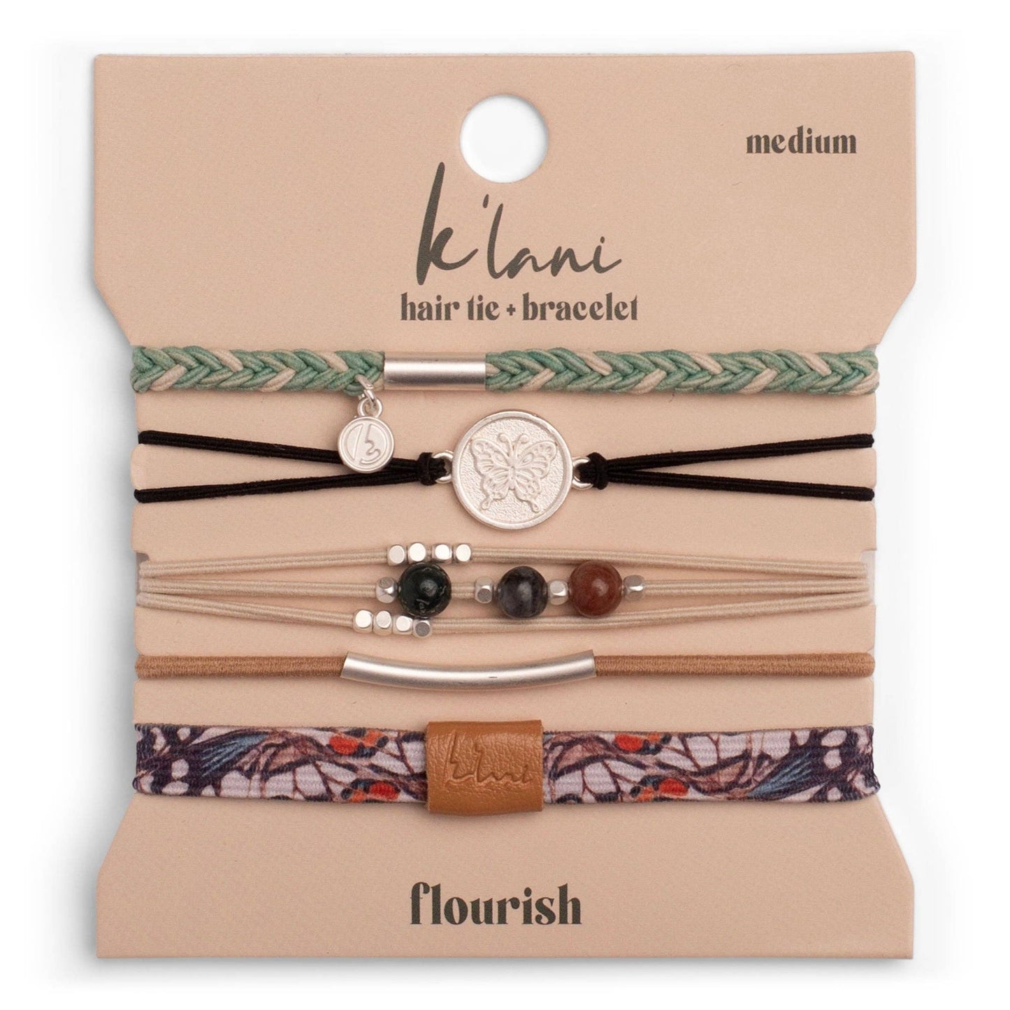 "Flourish" Natural Butterfly Hair Tie Bracelets: Medium