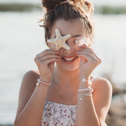"Shimmer" Coral with Shell Hair Tie Bracelets: Small