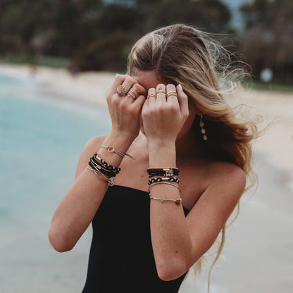 "Connect" Black and Cream with Gold Accent Hair Tie Bracelets: Small