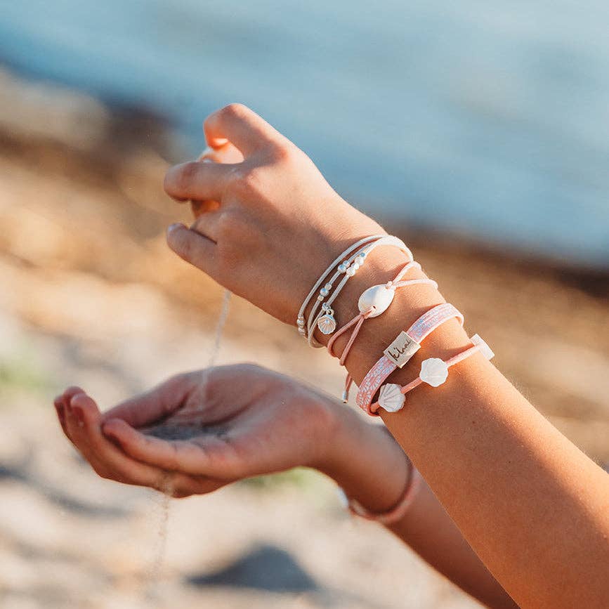 "Shimmer" Coral with Shell Hair Tie Bracelets: Small