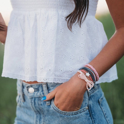 "Wish" Pink Bow and Star Hair Tie Bracelet: Small