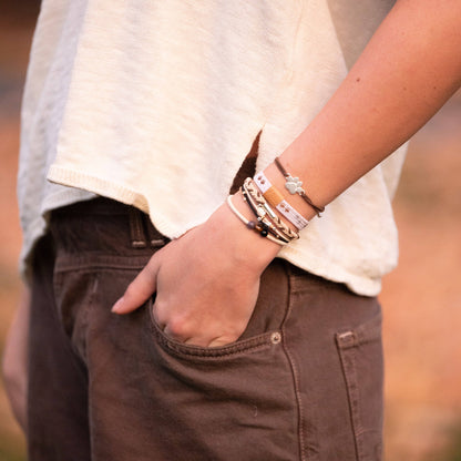 "Paws" Natural Hues with Silver and Paw Accents Hair Tie Bracelet: Large