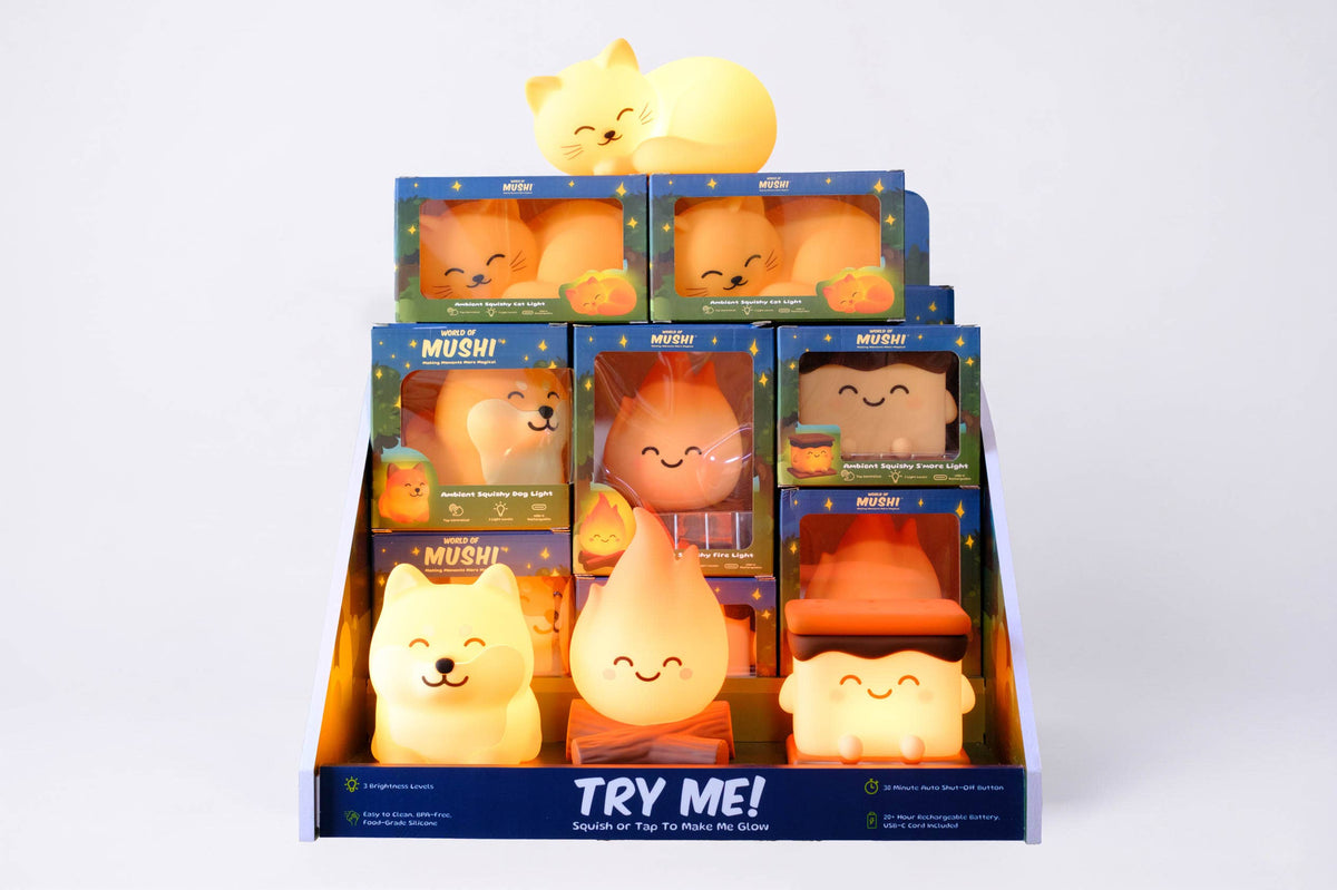 Mushi Display Kit - 3 DEMO unit, Display Box, 3-1 USB-C Cord: Cat + Dog + S'more + Fire
