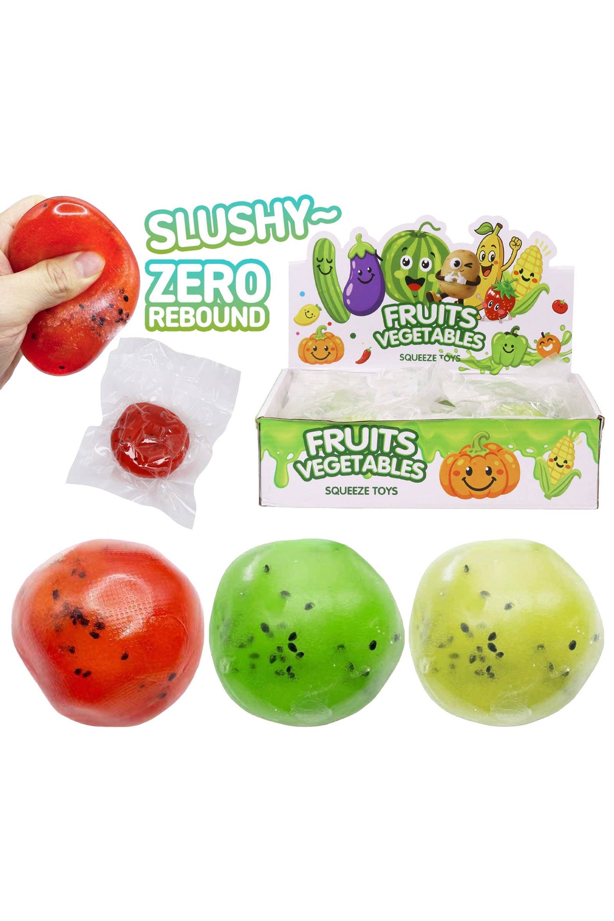 Assorted Fruit Granular Slushy Zero Rebound TPR Squishy Ball: ASSORTED / ONE SIZE