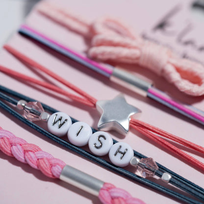 "Wish" Pink Bow and Star Hair Tie Bracelet: Large