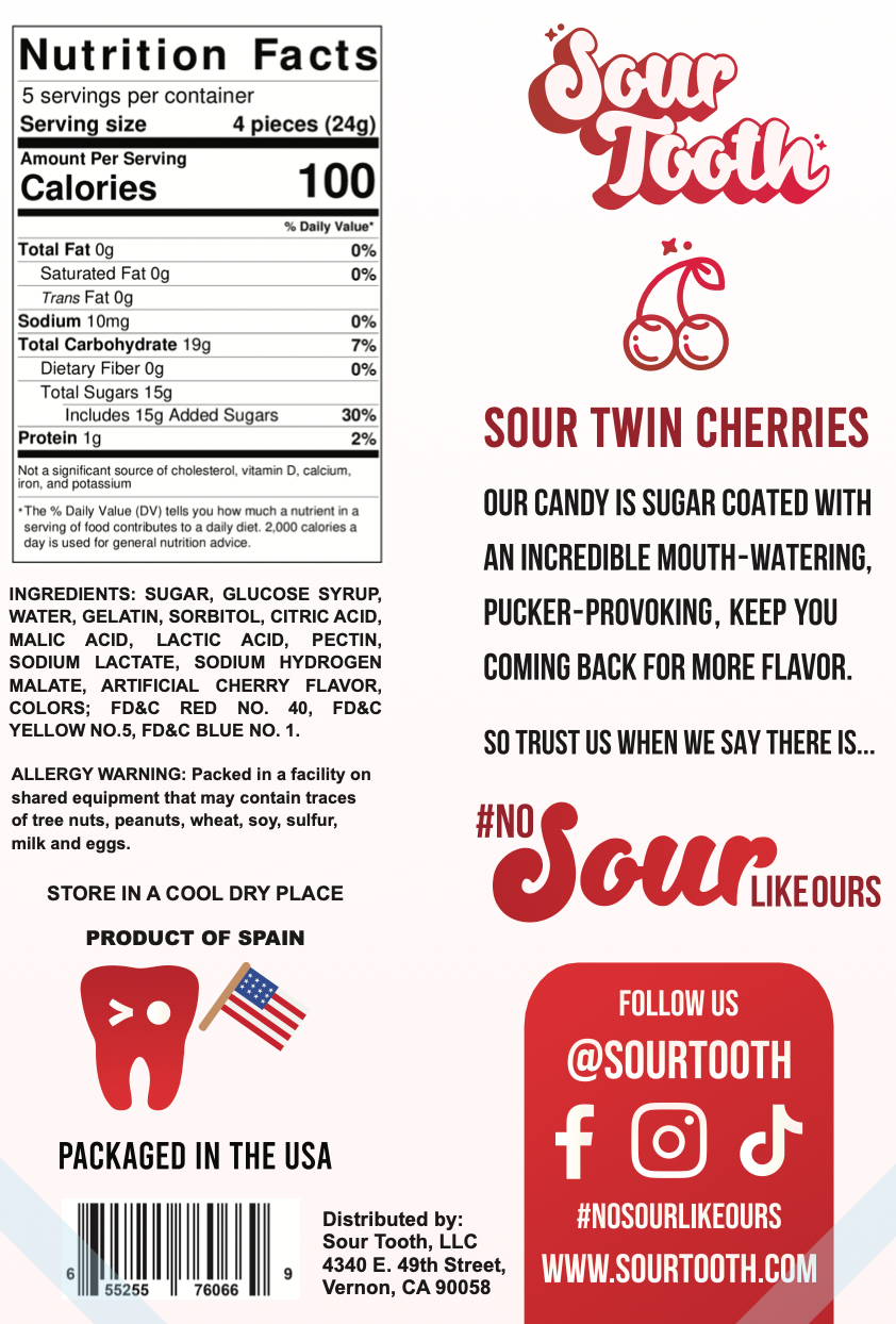 Sour Twin Cherries Fruit Gummies — 4oz, Spanish Import