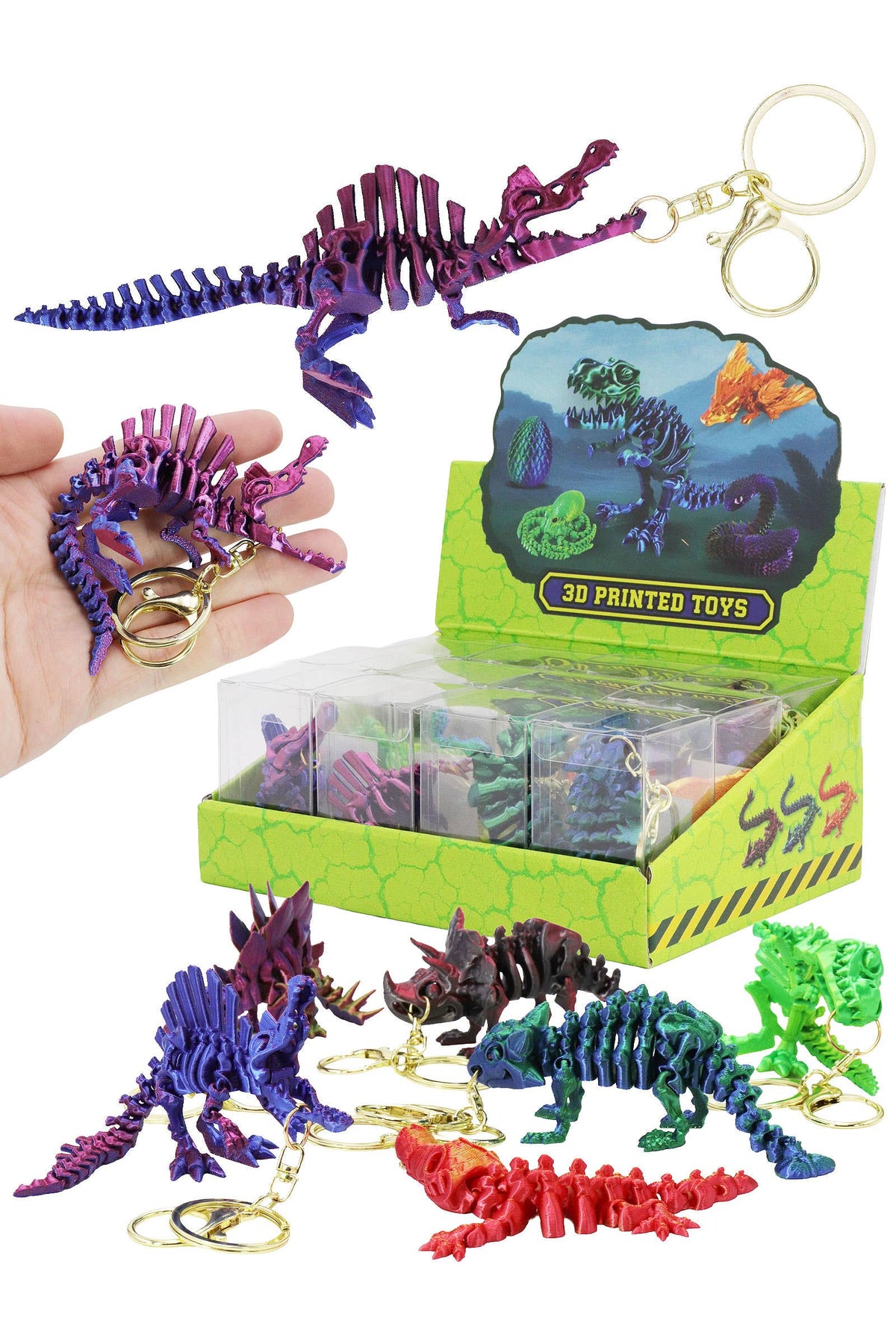 Dinosaur Fossil 3d Printed Articulated Key Chain