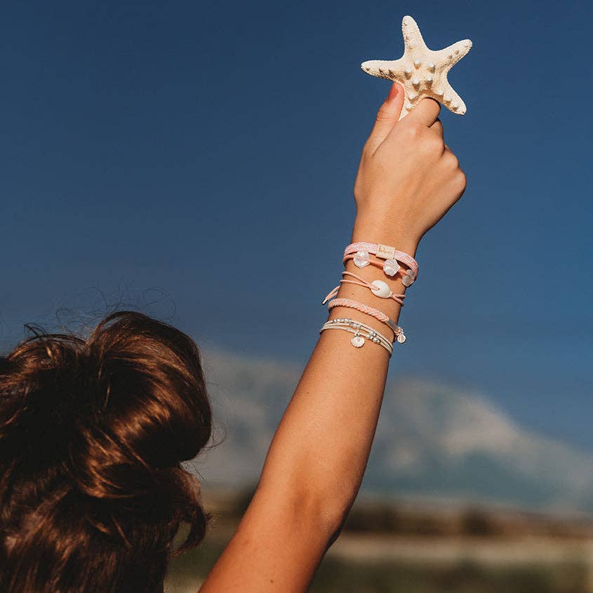 "Shimmer" Coral with Shell Hair Tie Bracelets: Large