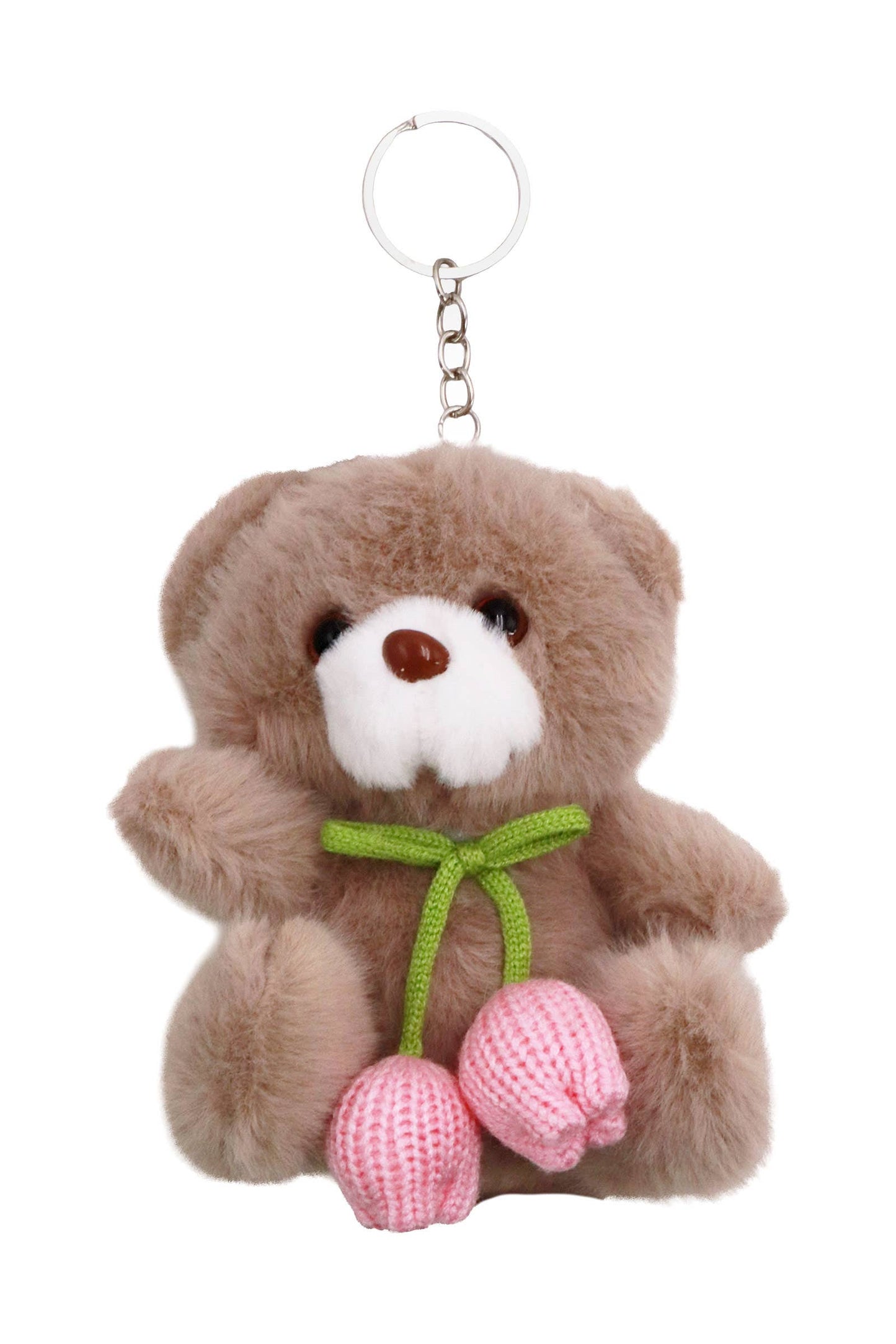 Tulip Ribbon Teddy Bear Fuzzy Stuffed Key Chain