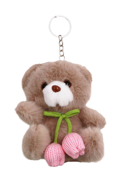 Tulip Ribbon Teddy Bear Fuzzy Stuffed Key Chain