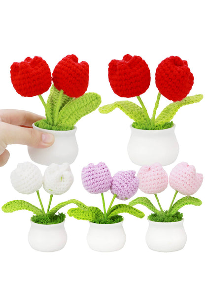 Blooming Tulip Crochet Knitted Flower Pot