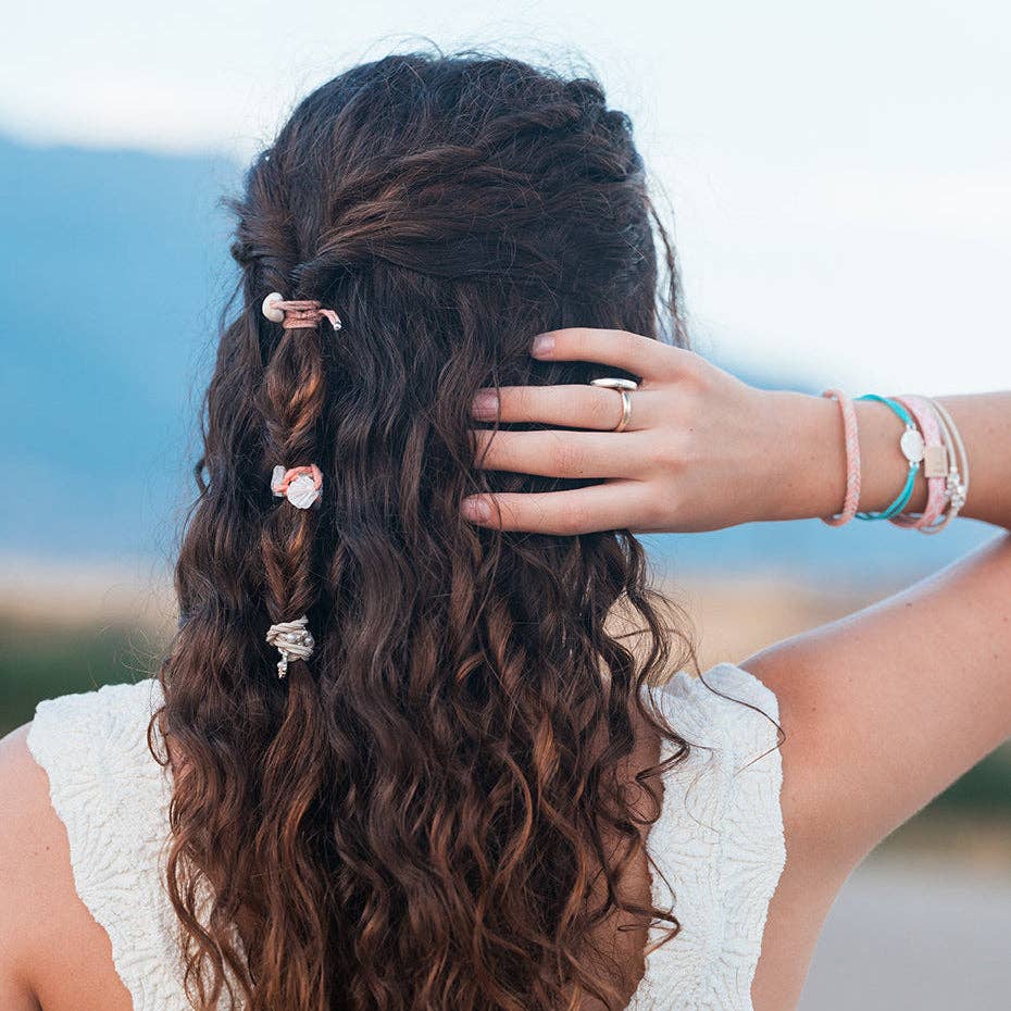 "Shimmer" Coral with Shell Hair Tie Bracelets: Small