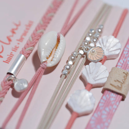 "Shimmer" Coral with Shell Hair Tie Bracelets: Medium