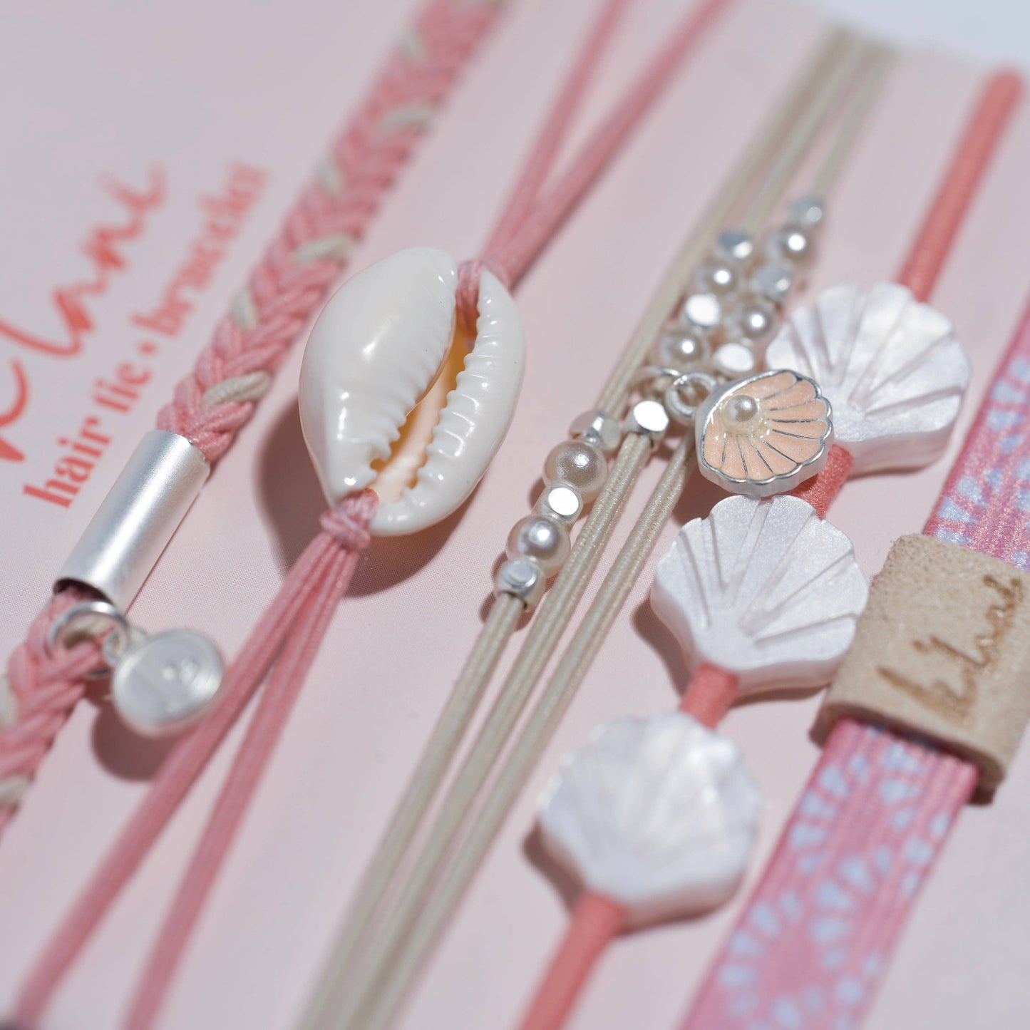 "Shimmer" Coral with Shell Hair Tie Bracelets: Small