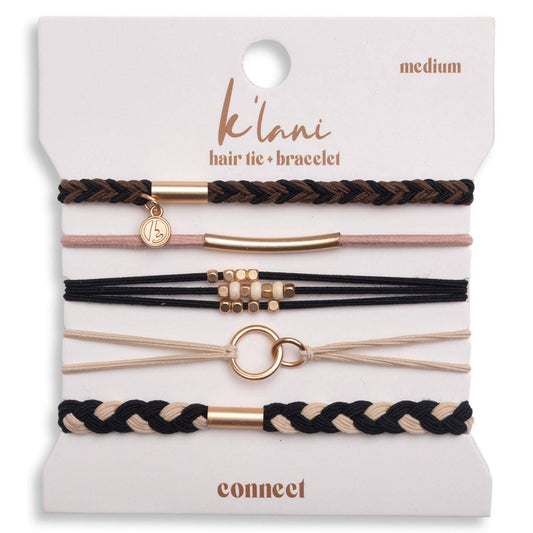 "Connect" Black and Cream with Gold Accent Hair Tie Bracelets: Large