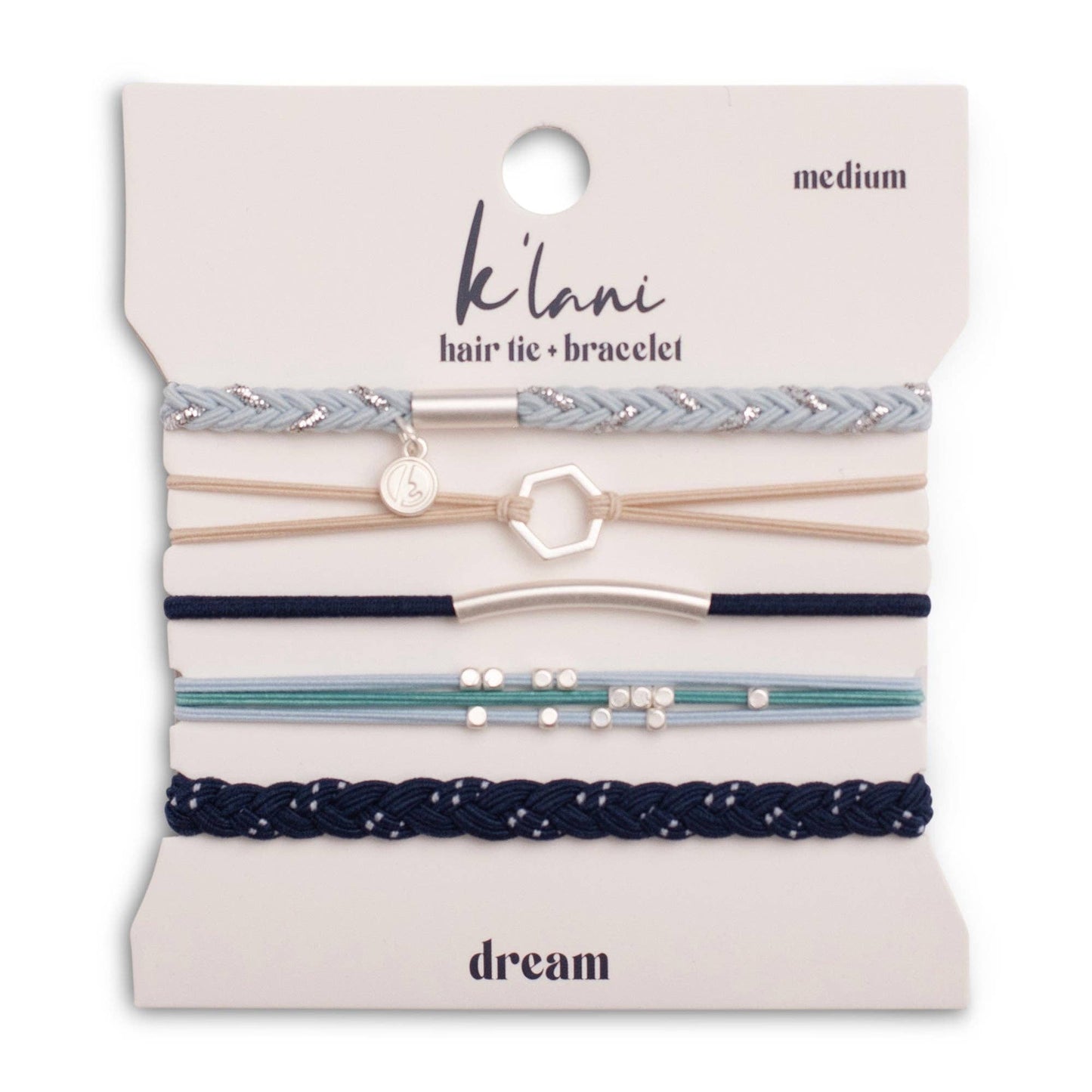 "Dream" Shades of Blue with Silver Accents Hair Tie Bracelets: Small