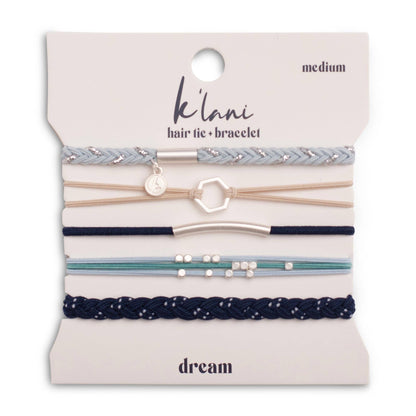 "Dream" Shades of Blue with Silver Accents Hair Tie Bracelets: Large