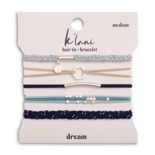 "Dream" Shades of Blue with Silver Accents Hair Tie Bracelets: Large
