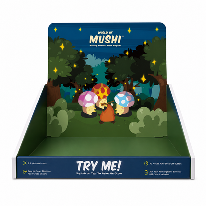Mushi Display Kit - 3 DEMO unit, Display Box, 3-1 USB-C Cord: Cat + Dog + S'more + Fire