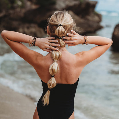 "Connect" Black and Cream with Gold Accent Hair Tie Bracelets: Large